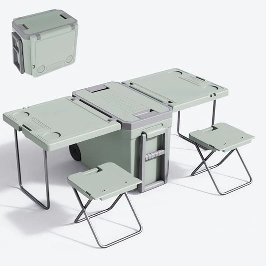 Outdoor Portable Cooler Box with Table and Chairs